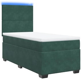 vidaXL Κρεβάτι Boxspring με Στρώμα Σκούρο Πράσινο 100x200εκ. Βελούδινο