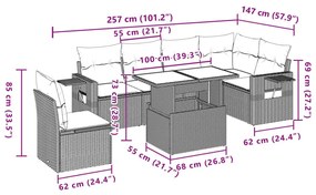 Καναπές Σετ 7 Τεμαχίων Μαύρο Συνθετικό Ρατάν με Μαξιλάρια - Μαύρο