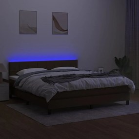 vidaXL Κρεβάτι Boxspring με Στρώμα & LED Σκ.Καφέ 160x200 εκ Υφασμάτινο