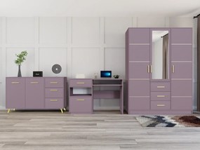 Σετ επίπλων Honolulu A108 (Μωβ), 411x200x58cm, Μωβ, Πλαστικοποιημένη μοριοσανίδα, Πόρτες ντουλάπας: Με μεντεσέδες, Καθρέφτης, Πόδια: Πλαστική ύλη