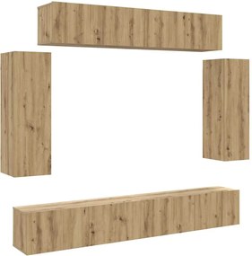 vidaXL Σετ ντουλαπιών τηλεόρασης 6 τεμαχίων Επιτοίχιο Τεχνικής Δρυς