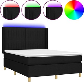 vidaXL Κρεβάτι Boxspring με Στρώμα &amp; LED Μαύρο 140x190 εκ. Υφασμάτινο