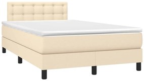 vidaXL Κρεβάτι Boxspring με Στρώμα &amp; LED Κρεμ 120x200 εκ. Υφασμάτινο