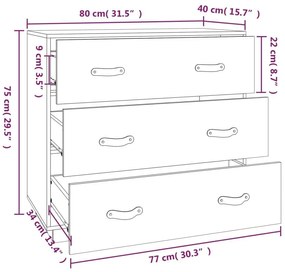 Ντουλάπι Μαύρος 80x40x75 εκ. από Μασίφ Ξύλο Πεύκου - Μαύρο