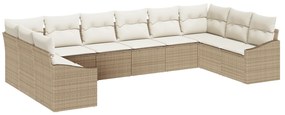 vidaXL Set 10 Τεμαχίων Καναπέ Κήπου με Μαξιλάρια Μπεζ Πολυ Ρατάν
