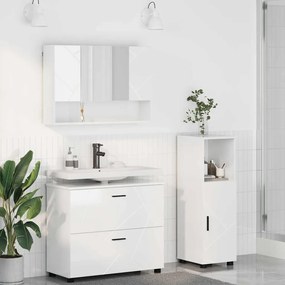 vidaXL Σετ Επίπλων Μπάνιου 3 pcs Γυαλιστερό λευκό 76,5 x 35 x 64 εκ