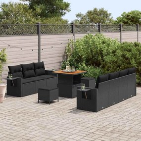 vidaXL Σετ Καναπέ Κήπου 10 pcs Μαύρο συνθετικό ρατάν