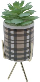 Τεχνητό Φυτό σε Κεραμικό Γλαστράκι με Μεταλλική Βάση 8x25cm - Καφέ