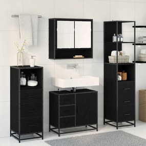 vidaXL Σετ Επίπλων Μπάνιου με ράφι 4 pcs Μαύρη Οξυά Επεξεργασμένο ξύλο