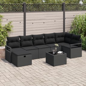 vidaXL 8 Piece Καναπές Κήπου με Μαξιλάρες Μαύρο Πολυ Ρατάν