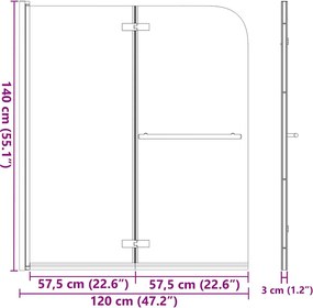 vidaXL Καμπίνα Μπανιέρας με 2 Πάνελ Πτυσσόμενη 120 x 140 εκ. από ESG