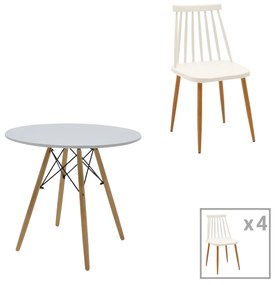 Intrahome Τραπεζαρία Aurora-EVERESTA Intrahome σετ 5τεμ pp-mdf σε λευκό-φυσική απόχρωση Φ80x73εκ | SKU: INTRAPA-311111080