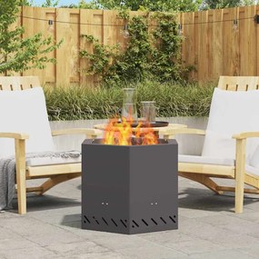 vidaXL Σαφής Φωτιά Χωρίς Καπνό Έξιγωνο Μαύρο 58x58x51 εκ Ατσάλι