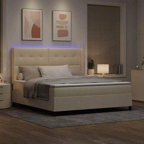 vidaXL LED Κρεβάτι με βάθρο με κεφαλάρι Κρεμ 180 x 200 cm ύφασμα