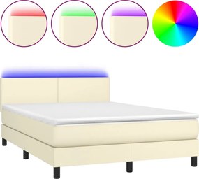 vidaXL Κρεβάτι Boxspring με Στρώμα &amp; LED Κρεμ 140x200 εκ. Συνθ. Δέρμα