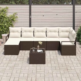 vidaXL Σετ Καναπέ Κήπου 8 pcs Καφέ, Κρέμα Πολυ rattan, βαμμένο ατσάλι