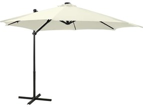 vidaXL Ομπρέλα Κρεμαστή Κήπου με Ιστό και LED Χρώμα Άμμου 300 εκ.