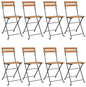 Καρέκλες Bistro Πτυσσόμενες 8 τεμ. Μασίφ Ξύλο Teak και Ατσάλι - Καφέ
