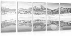 Εικόνα 5 τμημάτων χιονισμένο τοπίο στις Άλπεις σε ασπρόμαυρο - 100x50