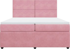 vidaXL Κρεβάτι Boxspring με Στρώμα Ροζ 200x200 εκ. Βελούδινο