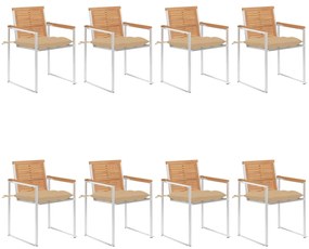vidaXL Καρέκλες Κήπου 8 τεμάχια από Μασίφ Ξύλο Teak με Μαξιλάρια