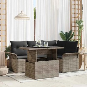 vidaXL Σετ Καναπέ Κήπου 5 τεμαχίων με Μαξιλάρια Γκρι Ρατάν Πολυ