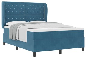 vidaXL Κρεβάτι Box Spring με Στρώμα Σκούρο Μπλε 140x190 εκ. Βελούδο