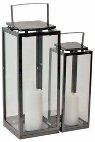 Φανάρια Inox 838028 (Σετ 2Τμχ) 15x14x37,5/20x19x48cm Black Ankor Ανοξ.Ατσάλι,Γυαλί