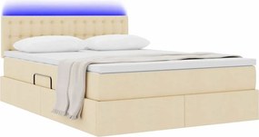 vidaXL LED Κρεβάτι αποθήκευσης με στρώμα Κρέμ 140 x 190 cm Ύφασμα
