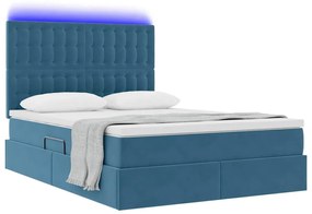 vidaXL Κρεβάτι με αποθηκευτικό χώρο και LED Σκούρο Μπλε 140 x 190 cm