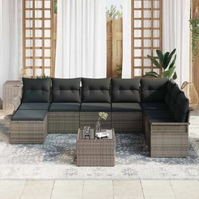 vidaXL Σετ Καναπέ Κήπου με μαξιλάρι 9 pcs Γκρι Πολυ ράταν