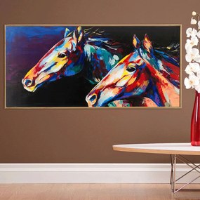 Πίνακας σε Plexiglass με Θέμα &#8220;Πολύχρωμα άλογα&#8221; σε  ξύλινη Κορνίζα με ρυθμιζόμενο Φώς - 150cmX100cm