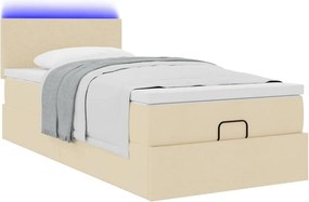 vidaXL Οθωμανικό κρεβάτι με στρώμα &amp; LEDs Cream 100x200 cm Ύφασμα