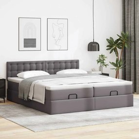 vidaXL Οθωμανικό κρεβάτι με στρώματα &amp; LEDs Γκρι Faux Leather