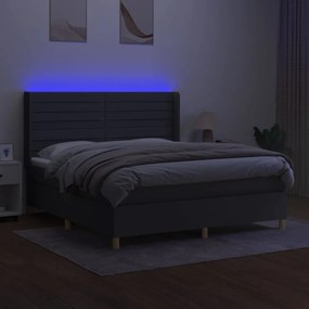 vidaXL Κρεβάτι Boxspring με Στρώμα &amp; LED Σκ.Γκρι 160x200 εκ Υφασμάτινο