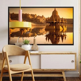 Πίνακας σε Plexiglass με Θέμα &#8220;Gadisar lake&#8221; σε μαύρη ξύλινη Κορνίζα με ρυθμιζόμενο Φώς - 150cmX100cm