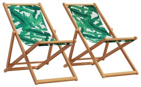 vidaXL Καρέκλες Παραλίας Πτυσσόμενες 2 τεμ. Σχέδιο Ύφασμα & Μασίφ Ξύλο