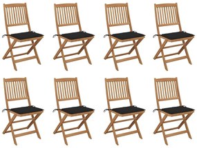 Καρέκλες Εξ. Χώρου Πτυσσόμενες 8 τεμ. Ξύλο Ακακίας &amp; Μαξιλάρια - Μαύρο
