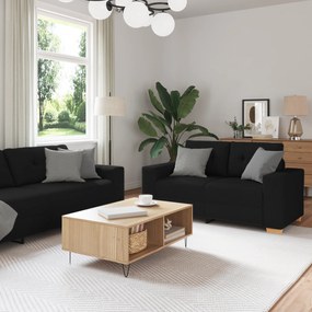vidaXL Σετ καναπέ με 3 τραπεζάκια και μαξιλάρια, μαύρο ύφασμα