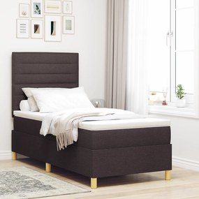 vidaXL Box Spring Κρεβάτι με Στρώμα & LED Σκούρο Καφέ 90x200 cm Ύφασμα