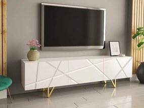 Τραπέζι Tv Merced M100, Άσπρο, Γυαλιστερό λευκό, Ο αριθμός των θυρών: 3, 180x52x37cm, 33 kg | Epipla1.gr