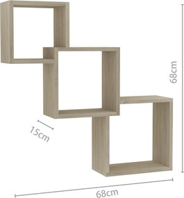 vidaXL Ράφια Κύβοι Τοίχου Χρώμα Sonoma Δρυς 68x15x68 εκ. Επεξ. Ξύλο