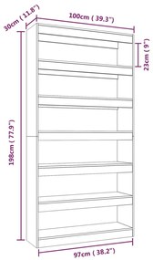 Βιβλιοθήκη/Διαχωρ. Χώρου Γκρι Sonoma 100x30x198 εκ Επεξ. Ξύλο - Γκρι