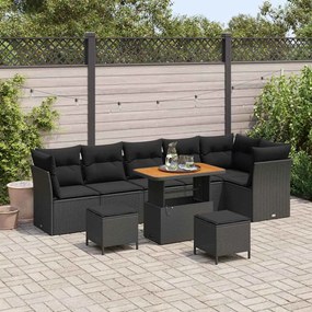 vidaXL Σετ Καναπέ Κήπου Ρυθμιζόμενο ύψος 9 pcs Μαύρο συνθετικό ρατάν