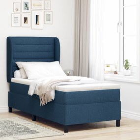vidaXL Κρεβάτι Box Spring με Στρώμα Μπλε 90x200 εκ. Υφασμάτινο