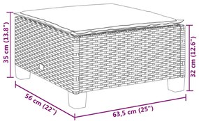 Υποπόδιο Κήπου Μαύρο 63,5x56x32 εκ. Συνθετικό Ρατάν με Μαξιλάρι - Μαύρο