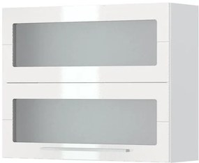Ντουλάπι κρεμαστό Hudson V7-90-2KSP με βιτρίνα-Λευκό - Λευκό γυαλιστερό - 90.00Χ32.00Χ72.00cm