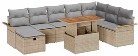 vidaXL Σετ Καναπέ Κήπου με μαξιλάρι 9 pcs Μπεζ Πολυ ράταν