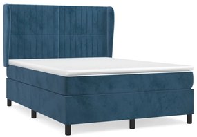 Κρεβάτι Boxspring με Στρώμα Σκούρο Μπλε 140x200 εκ. Βελούδινο - Μπλε