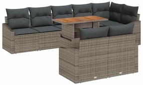 vidaXL Σετ Καναπέ Κήπου με αποθήκευση 9 pcs Γκρι Πολυ ράταν